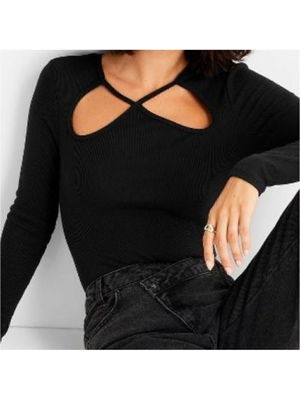 NWT Future Collective Women's Ribbed  Cut Out  Neck    Bodysuit Size XS